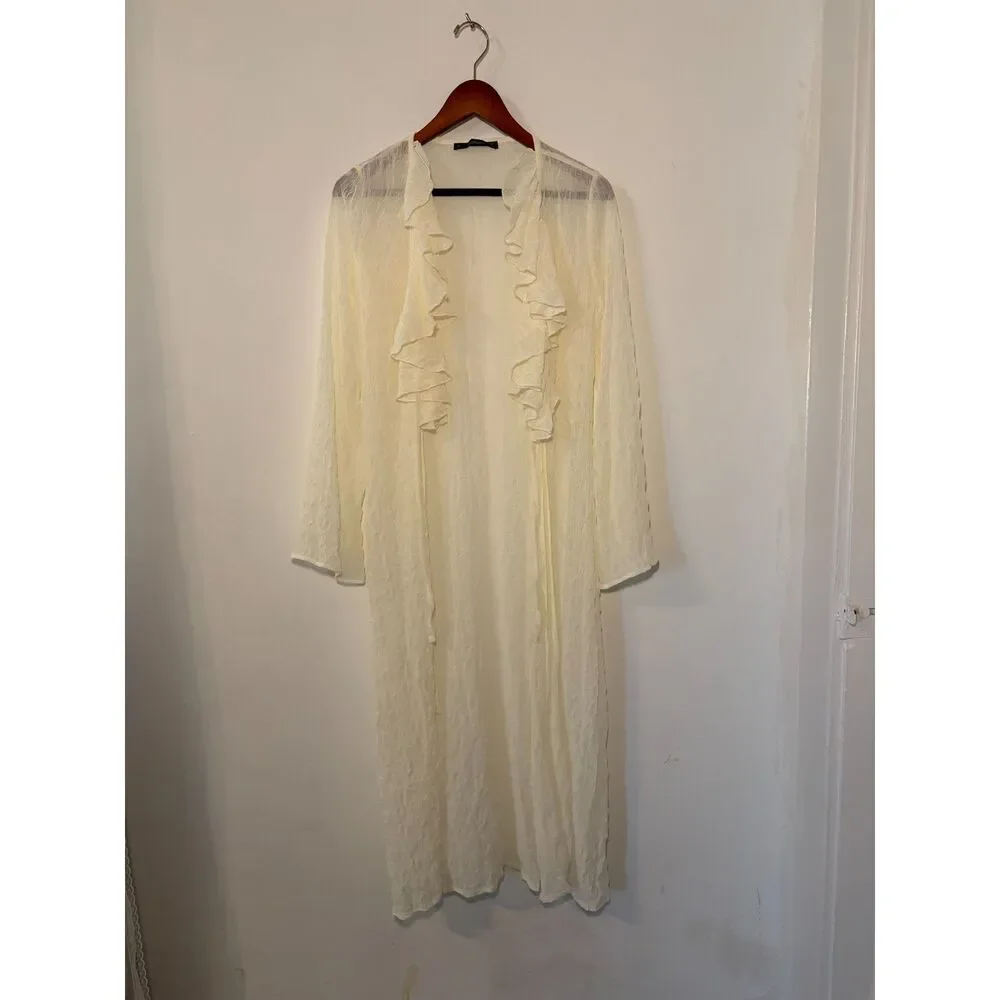 Cream Sheer Crinkled Longline Duster Cardigan